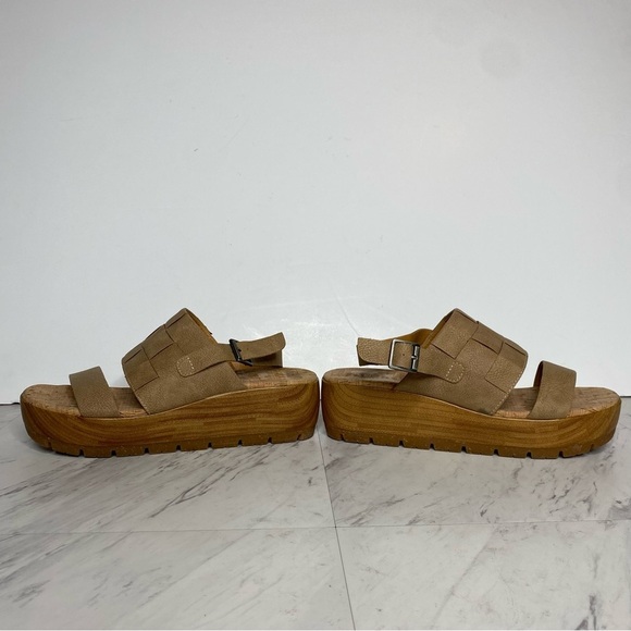 New! Korks Kork Ease Fraya Tan Faux Leather Platform Wedge Sandal 9M - Picture 7 of 15